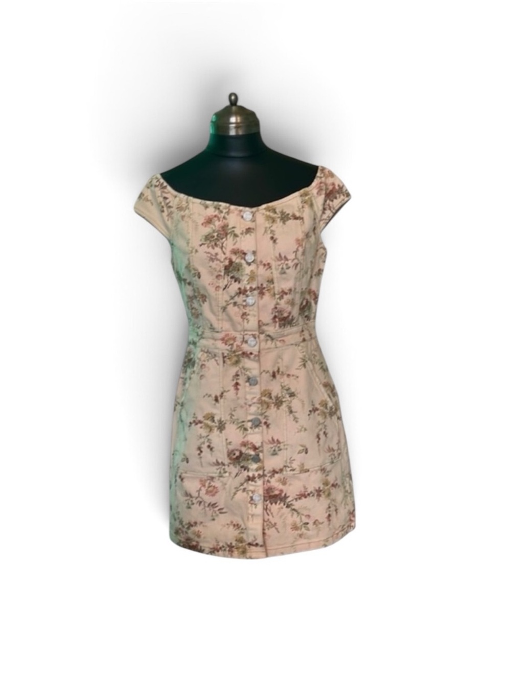 Floral Button-Front Cap Sleeve Dress in Blush